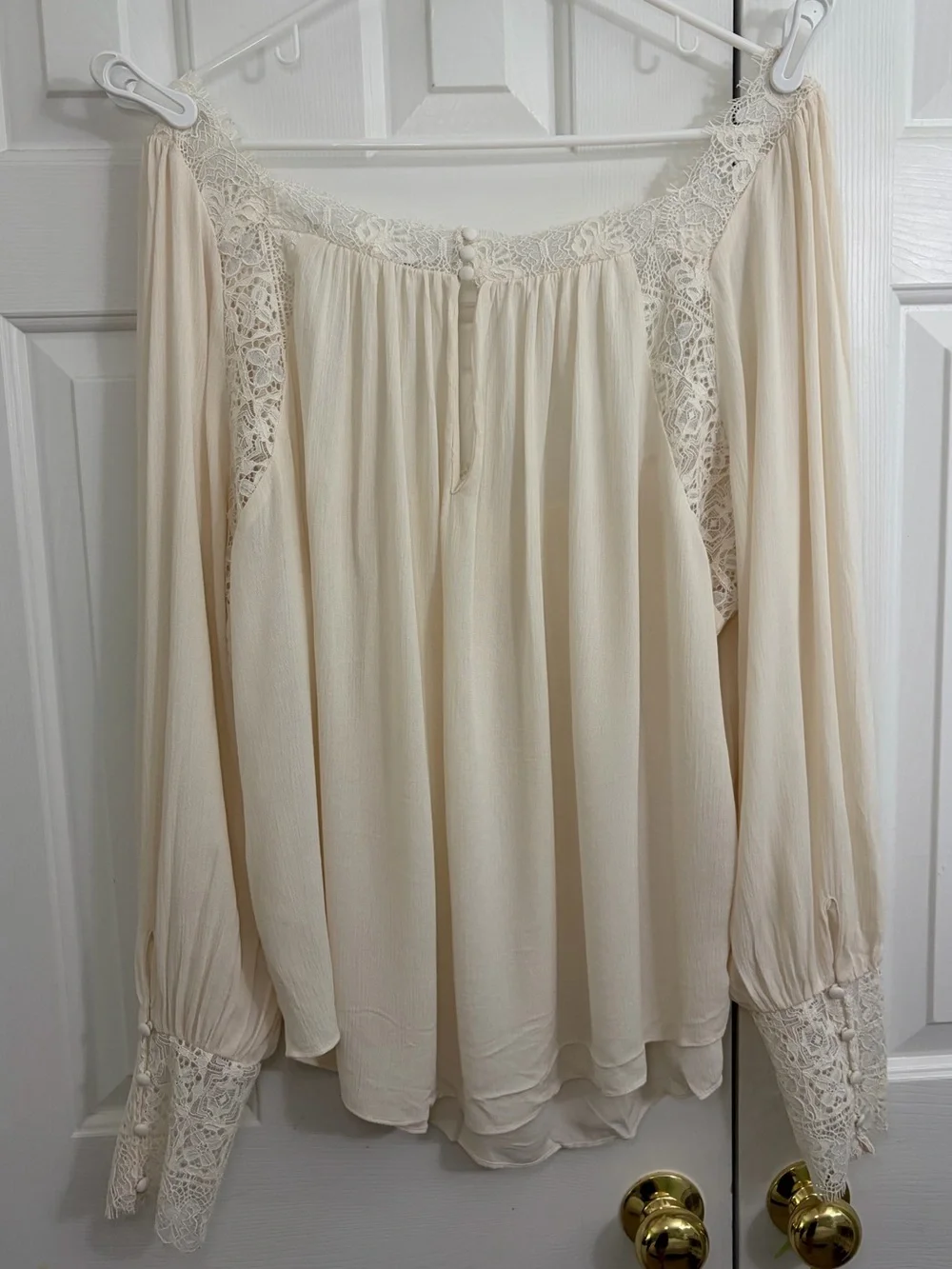 Free People Flutter By Lace Cream Boho Blouse Tunic XL